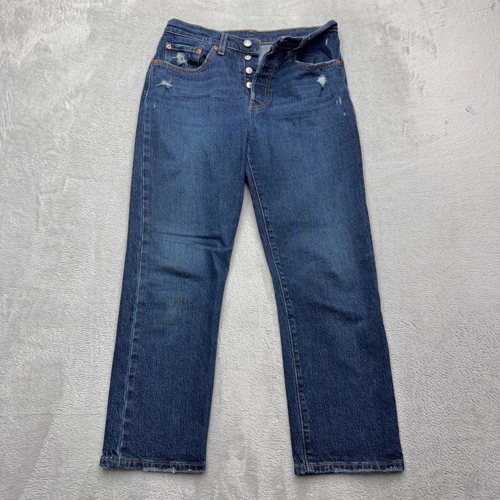 Levis Jeans 501 Womens W27 L26 Dark Blue Original Fit Straight Leg Button Fly